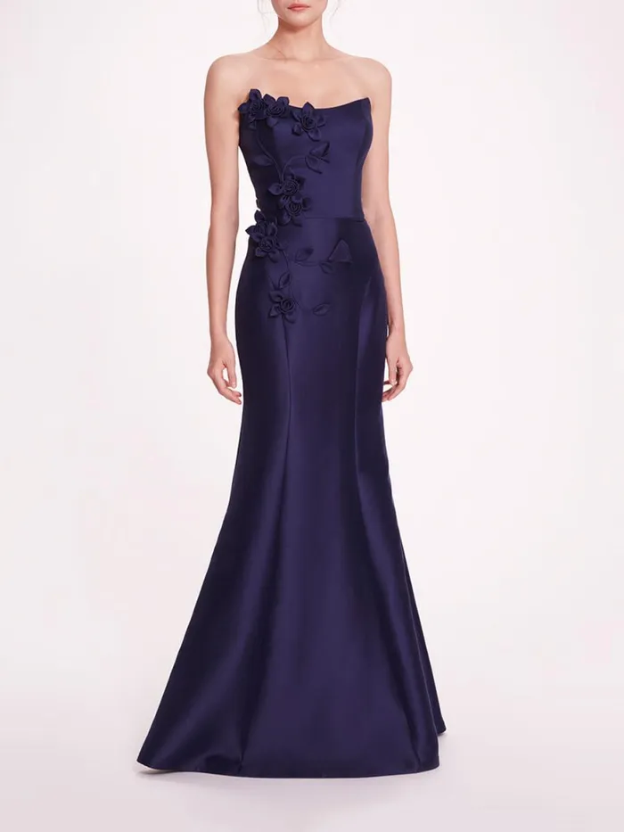 Women Marchesa Notte Marchesa Floral Mikado Gown Navy