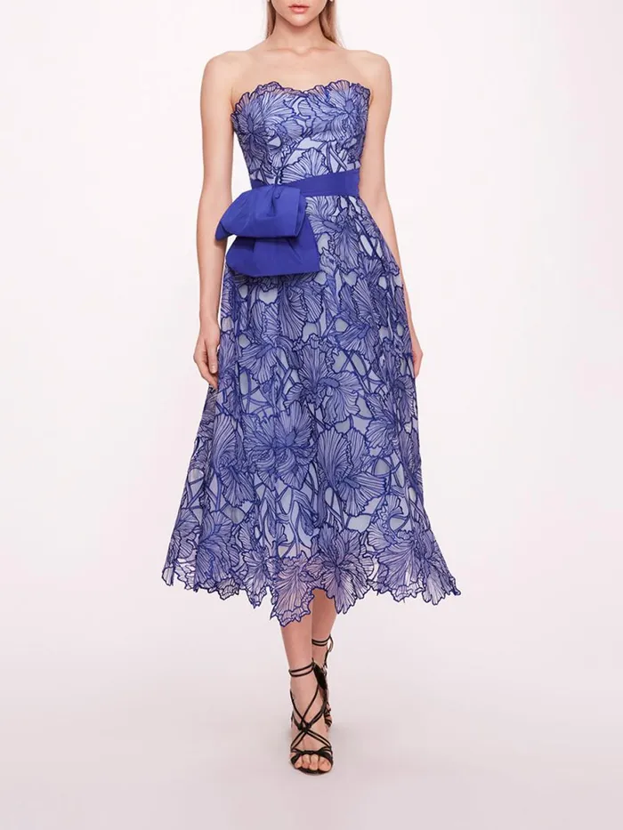 Women Marchesa Notte Marchesa Iris Cutwork Midi Dress Navy