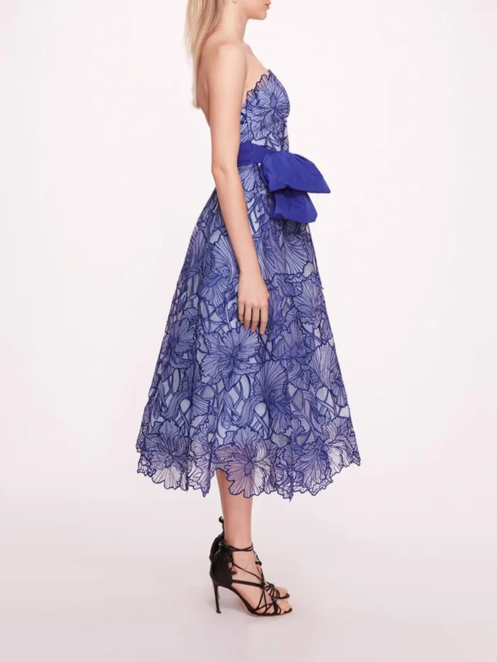 Women Marchesa Notte Marchesa Iris Cutwork Midi Dress Navy