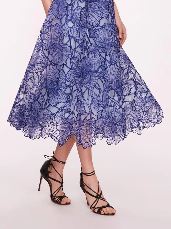 Women Marchesa Notte Marchesa Iris Cutwork Midi Dress Navy