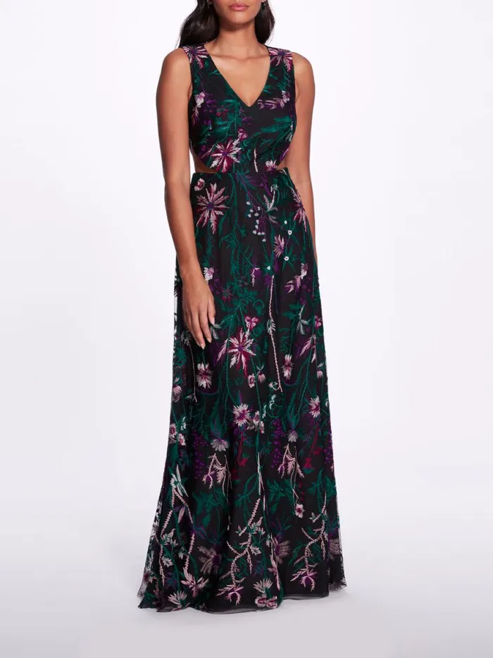 Women Marchesa Notte Marchesa Keyhole Back Floral Gown Black