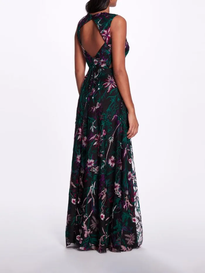 Women Marchesa Notte Marchesa Keyhole Back Floral Gown Black