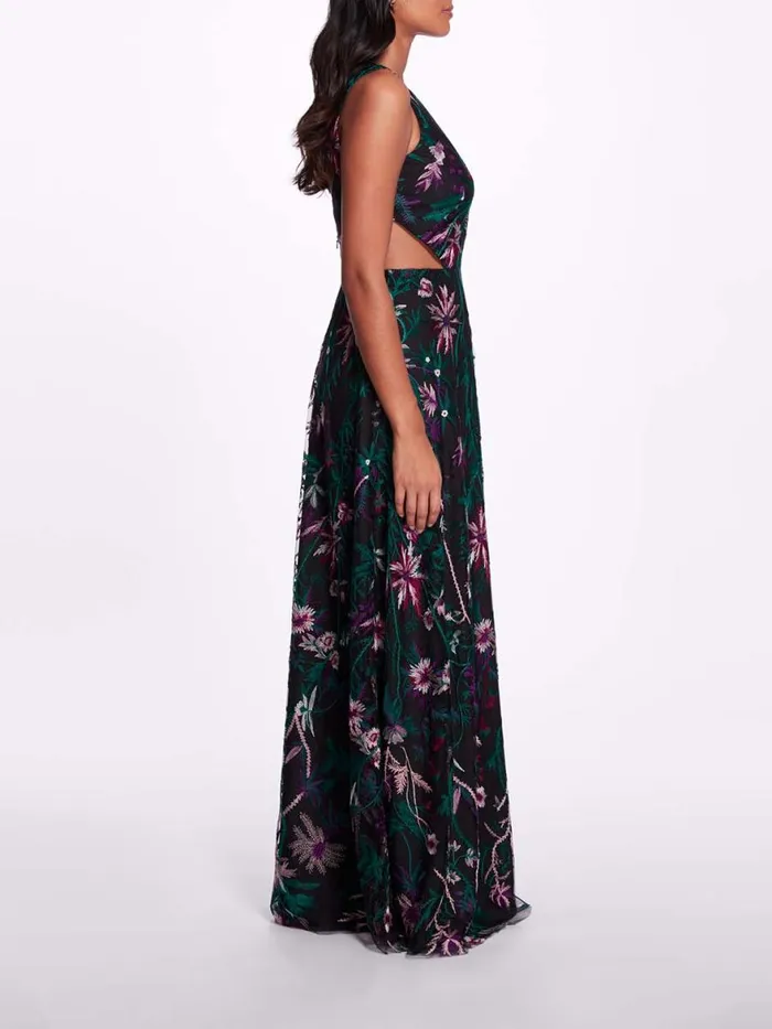 Women Marchesa Notte Marchesa Keyhole Back Floral Gown Black