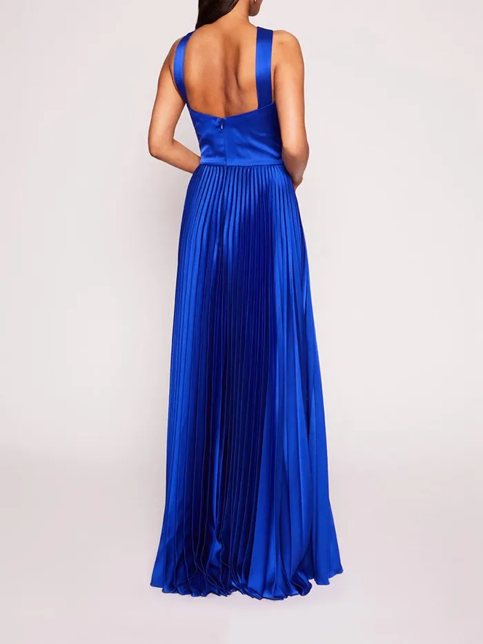 Women Marchesa Notte Marchesa Pleated Foil Gown Sapphire