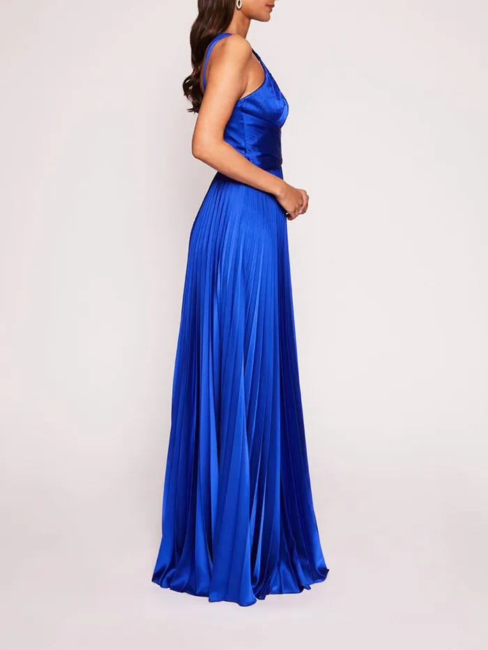 Women Marchesa Notte Marchesa Pleated Foil Gown Sapphire