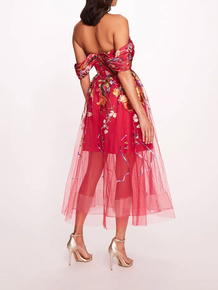 Women Marchesa Notte Marchesa Ribbons Midi Dress Fuchsia