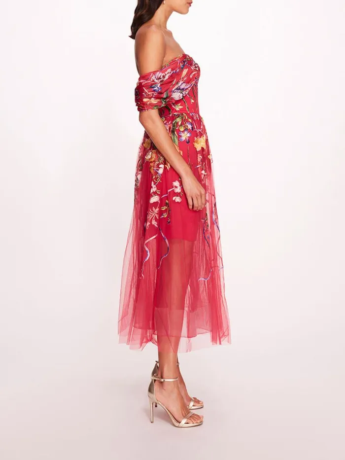 Women Marchesa Notte Marchesa Ribbons Midi Dress Fuchsia