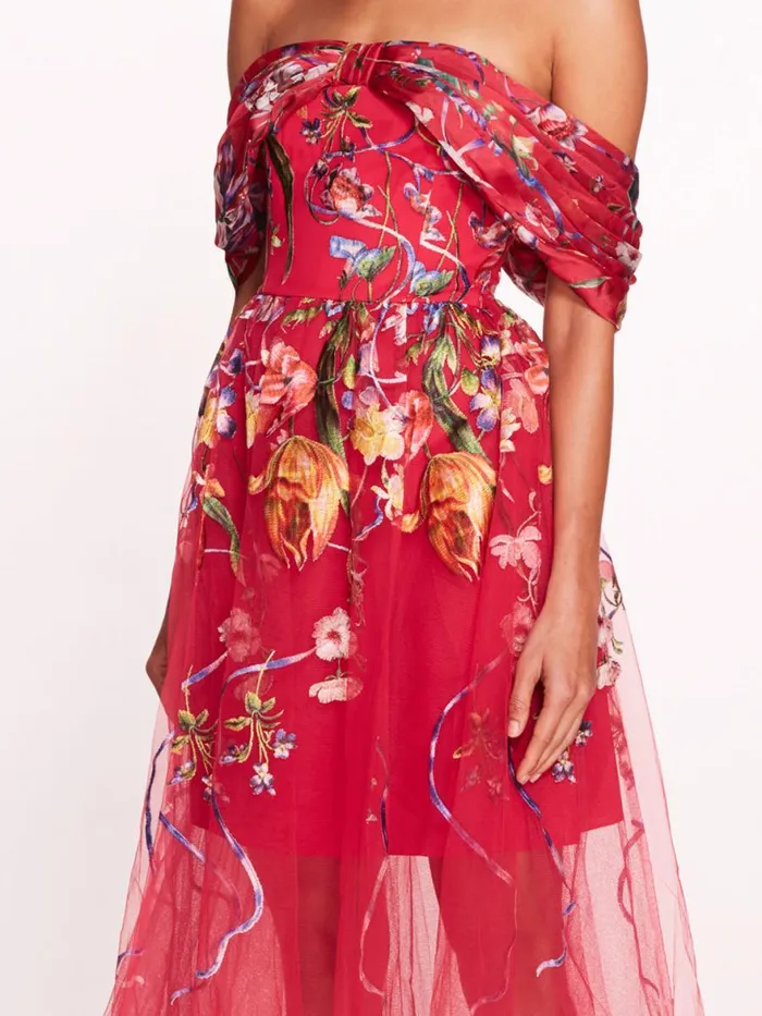Women Marchesa Notte Marchesa Ribbons Midi Dress Fuchsia