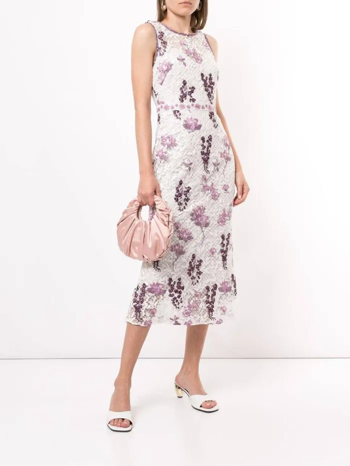 Women Marchesa Notte Marchesa Sleeveless Floral Guipure Dress Ivory Lilac