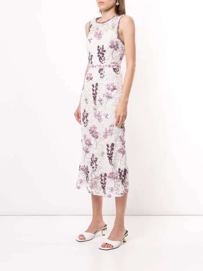 Women Marchesa Notte Marchesa Sleeveless Floral Guipure Dress Ivory Lilac