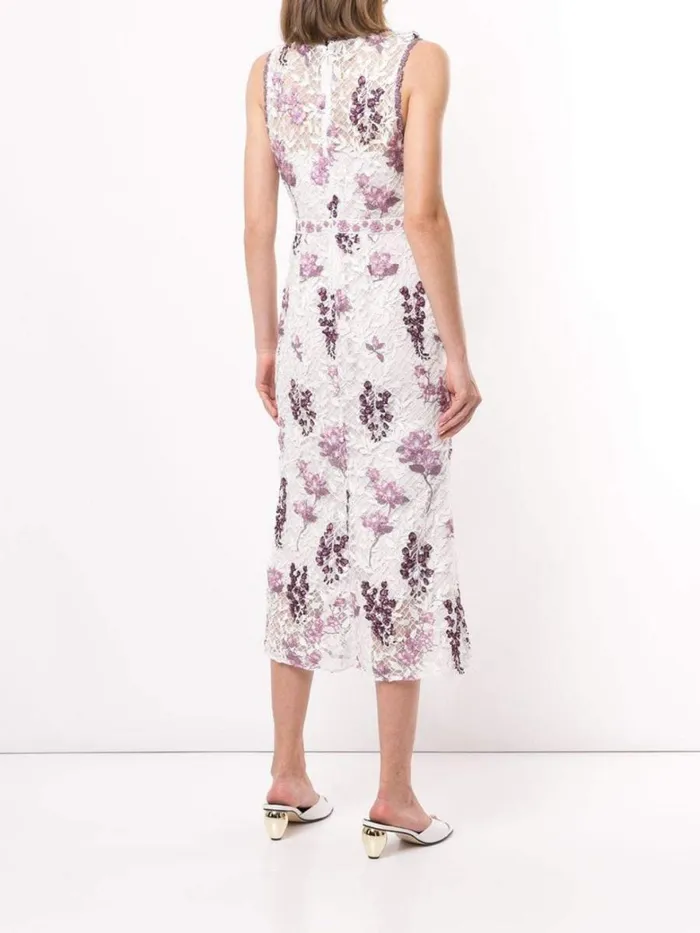 Women Marchesa Notte Marchesa Sleeveless Floral Guipure Dress Ivory Lilac