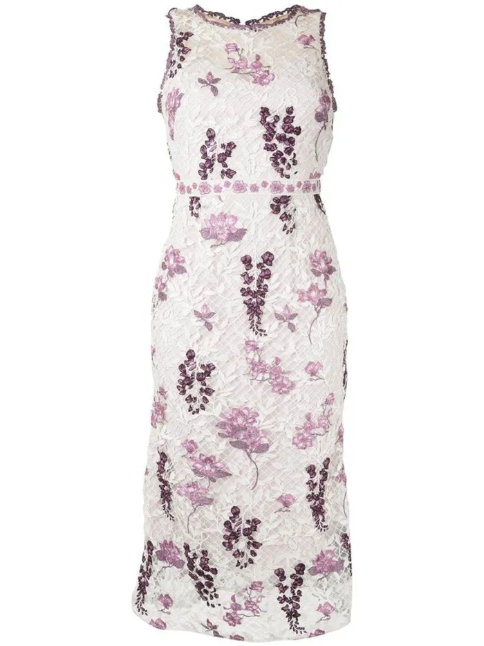 Women Marchesa Notte Marchesa Sleeveless Floral Guipure Dress Ivory Lilac