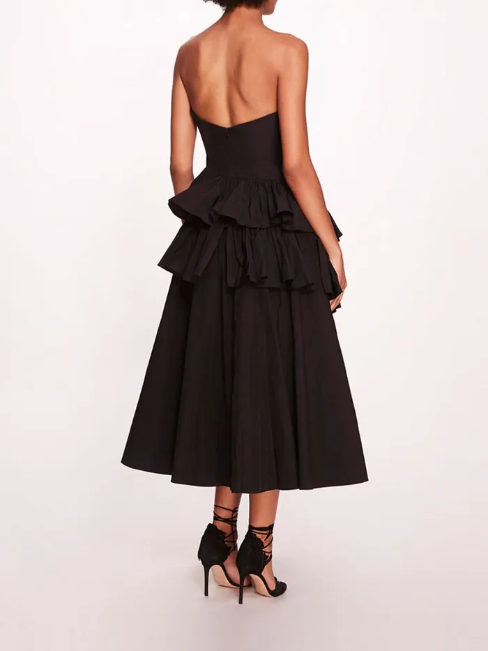 Women Marchesa Notte Marchesa Taffeta Tiered Midi Dress Black