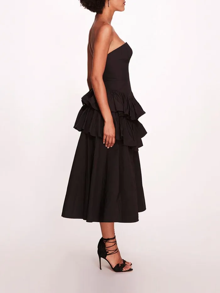 Women Marchesa Notte Marchesa Taffeta Tiered Midi Dress Black