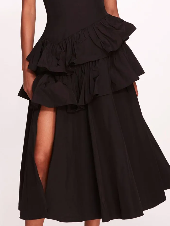 Women Marchesa Notte Marchesa Taffeta Tiered Midi Dress Black