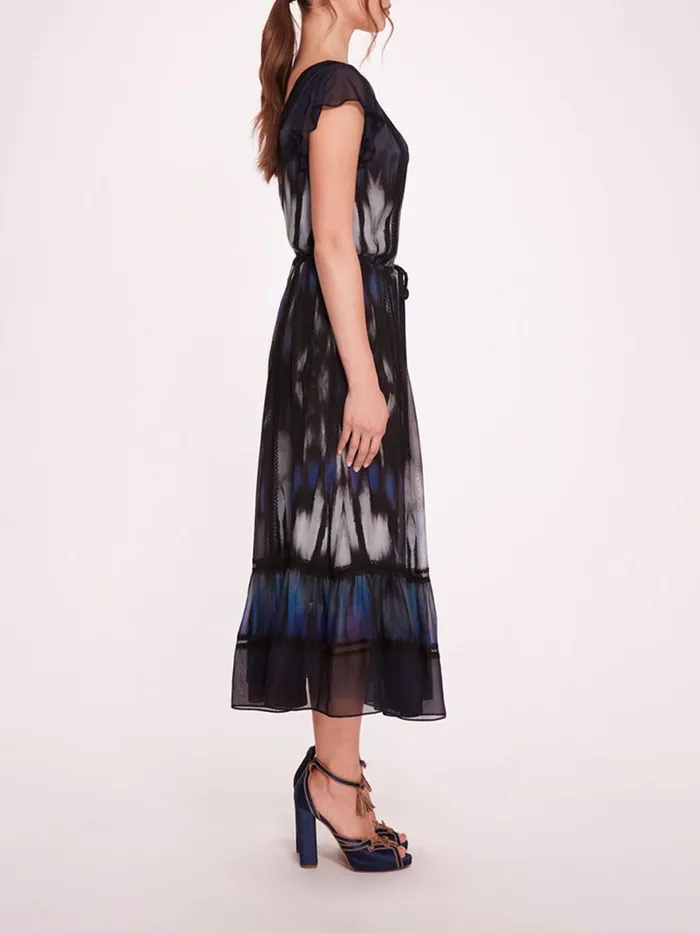 Women Marchesa Rosa Marchesa Abstract Viscose Midi Dress Blue Multi