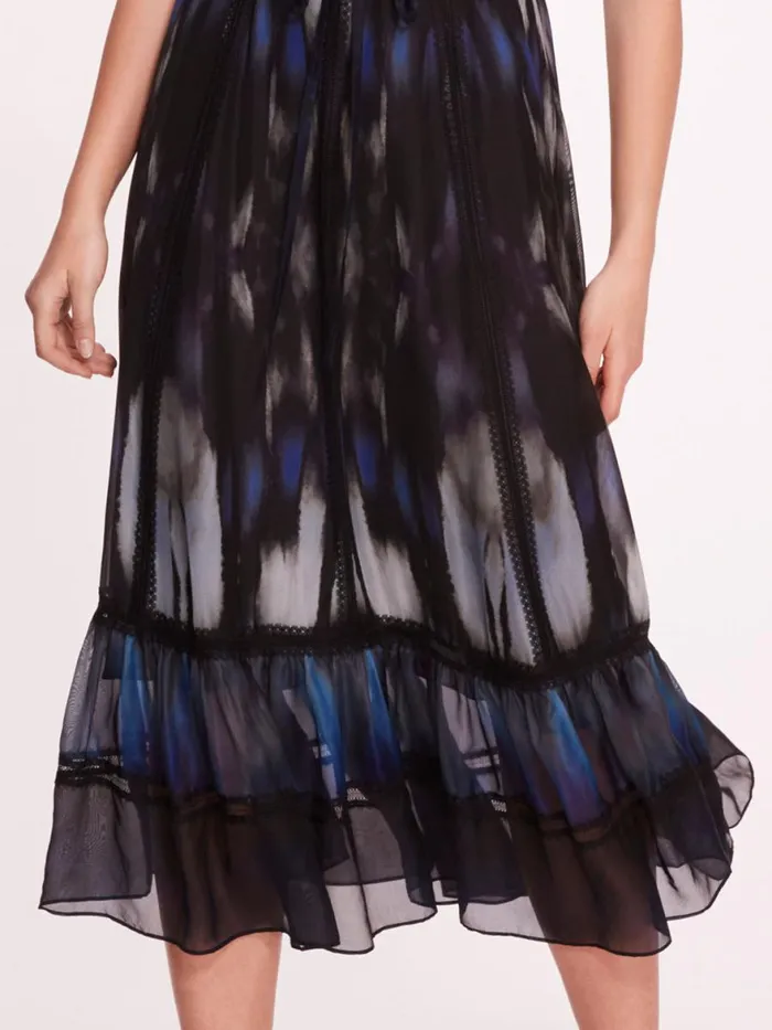 Women Marchesa Rosa Marchesa Abstract Viscose Midi Dress Blue Multi