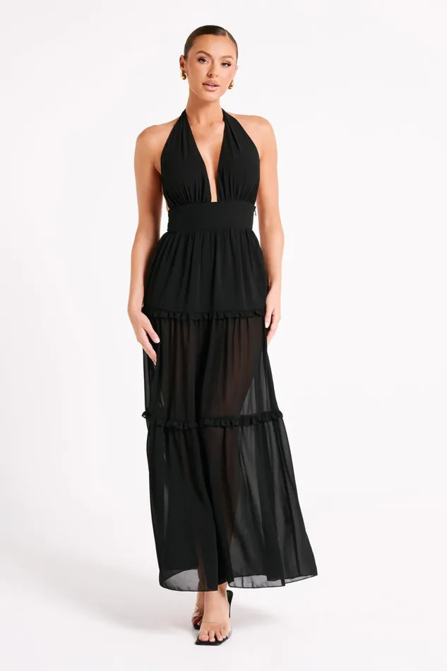 Women Marianna Tiered Halter Maxi Dress 8211 Black Black Meshki Maxi Dresses