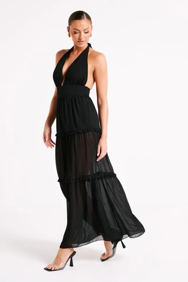Women Marianna Tiered Halter Maxi Dress 8211 Black Black Meshki Maxi Dresses
