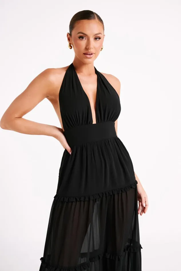 Women Marianna Tiered Halter Maxi Dress 8211 Black Black Meshki Maxi Dresses