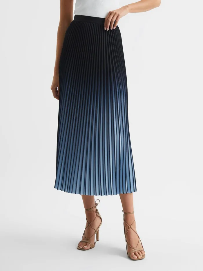 Women Marlie Ombre Pleated Midi Skirt Bright Blue Reiss Skirts