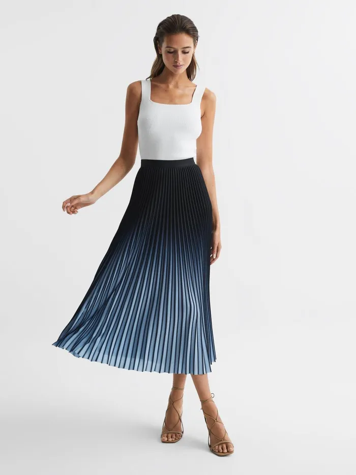 Women Marlie Ombre Pleated Midi Skirt Bright Blue Reiss Skirts