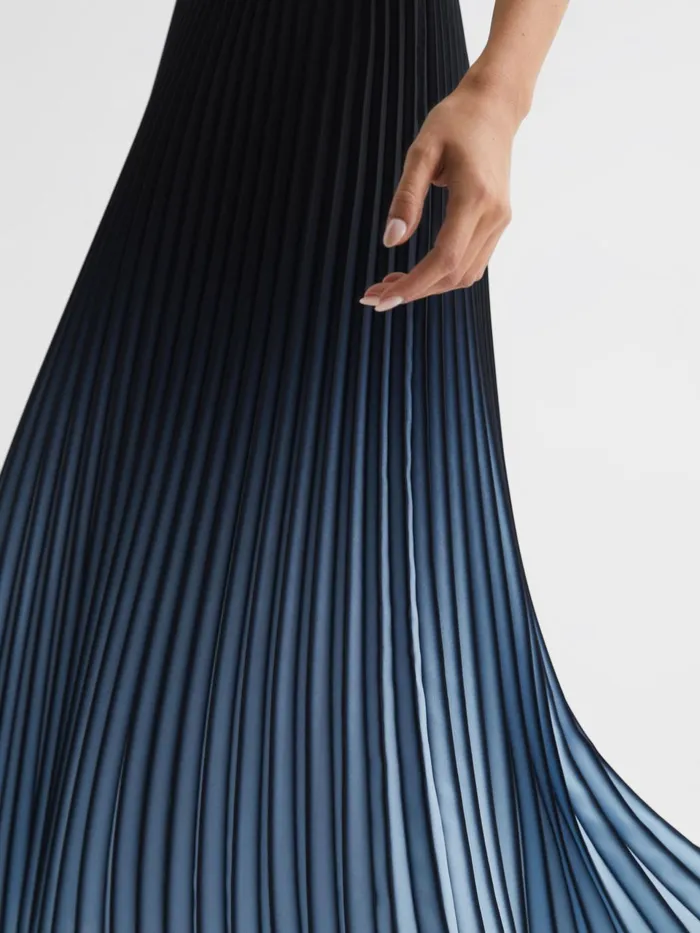 Women Marlie Ombre Pleated Midi Skirt Bright Blue Reiss Skirts