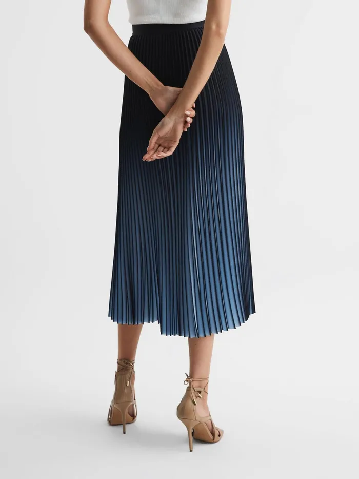 Women Marlie Ombre Pleated Midi Skirt Bright Blue Reiss Skirts