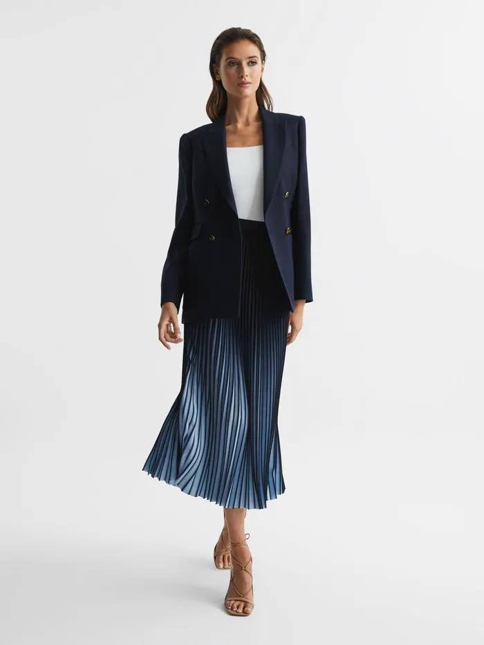Women Marlie Ombre Pleated Midi Skirt Bright Blue Reiss Skirts