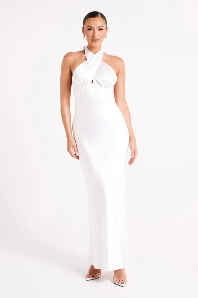 Women Marvelle Satin Halter Maxi Dress 8211 White White Meshki Maxi Dresses