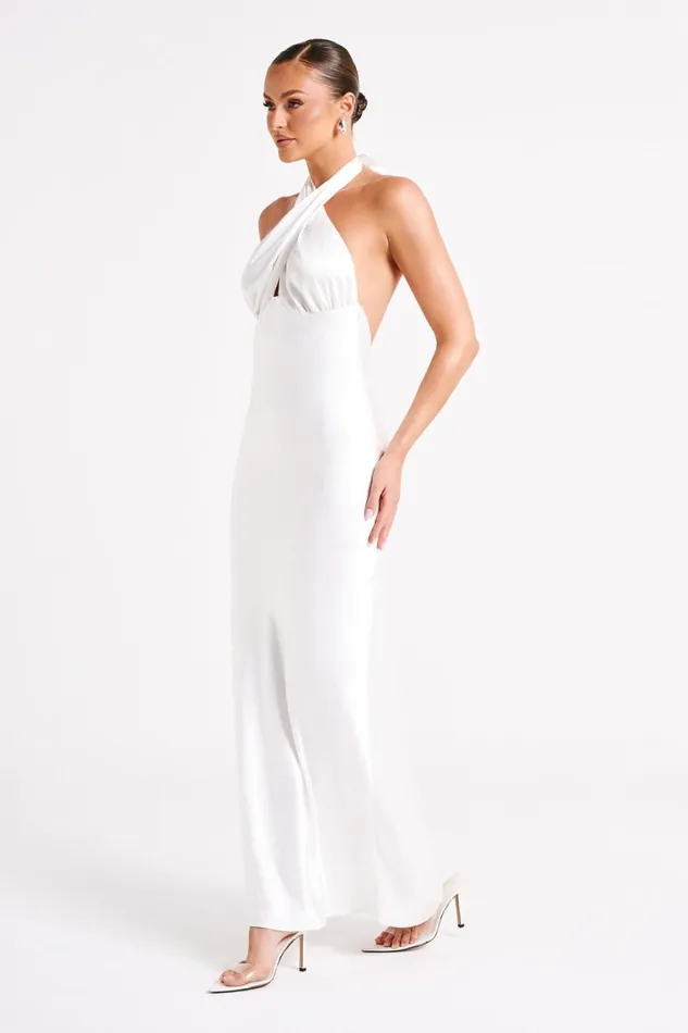 Women Marvelle Satin Halter Maxi Dress 8211 White White Meshki Maxi Dresses
