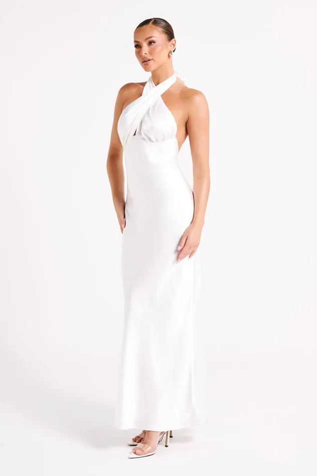 Women Marvelle Satin Halter Maxi Dress 8211 White White Meshki Maxi Dresses