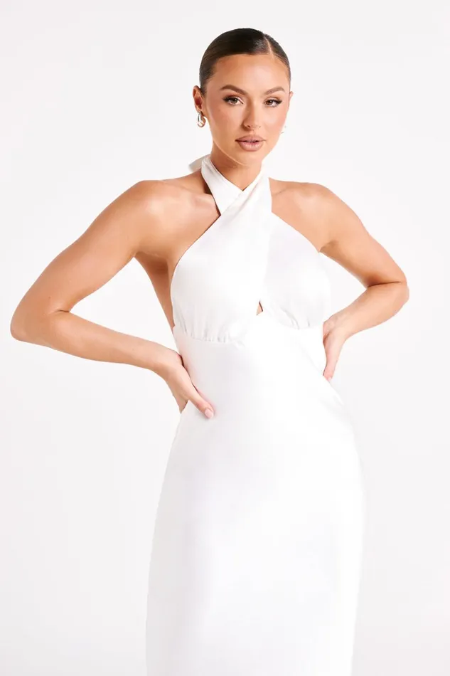Women Marvelle Satin Halter Maxi Dress 8211 White White Meshki Maxi Dresses