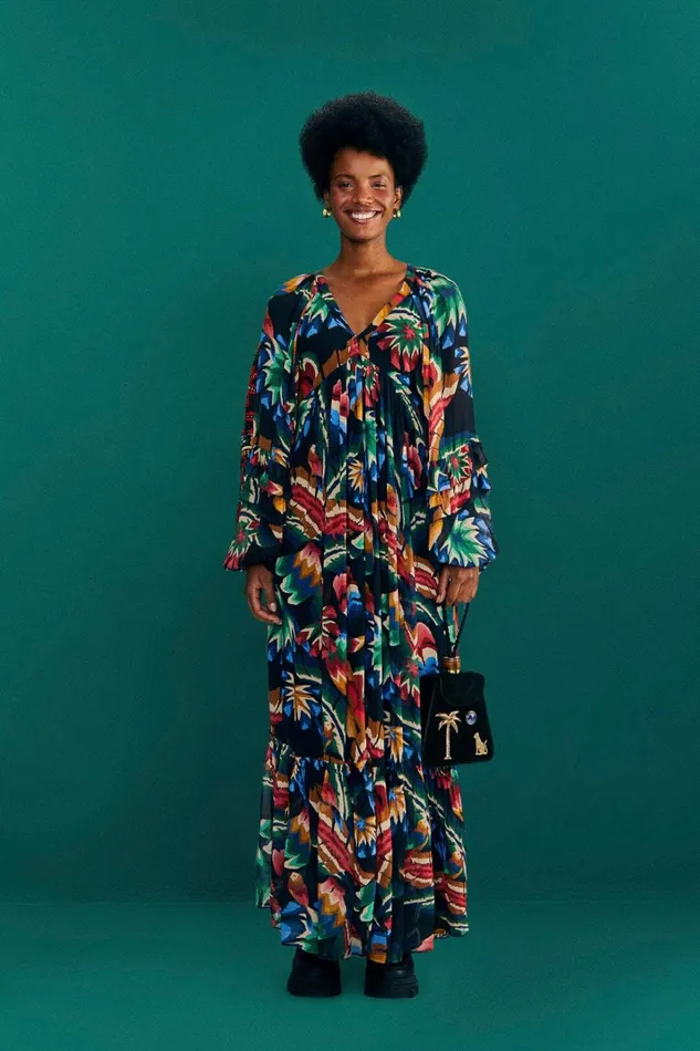 Women Maxi Dresses Farm Rio Black Chevron Forest Maxi Dress