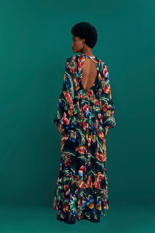 Women Maxi Dresses Farm Rio Black Chevron Forest Maxi Dress