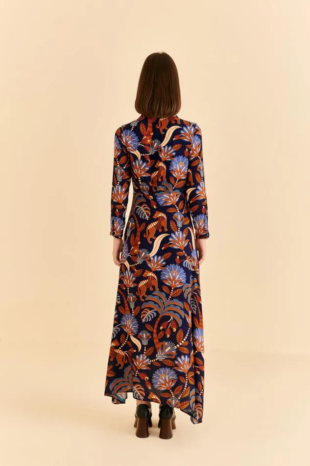 Women Maxi Dresses Farm Rio Blue Nature Beauty Long Sleeve Maxi Dress
