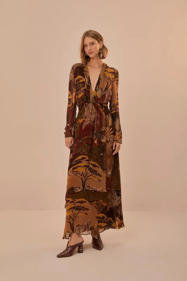 Women Maxi Dresses Farm Rio Caramel Savana Dream Maxi Dress