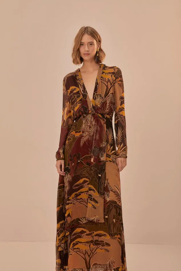 Women Maxi Dresses Farm Rio Caramel Savana Dream Maxi Dress