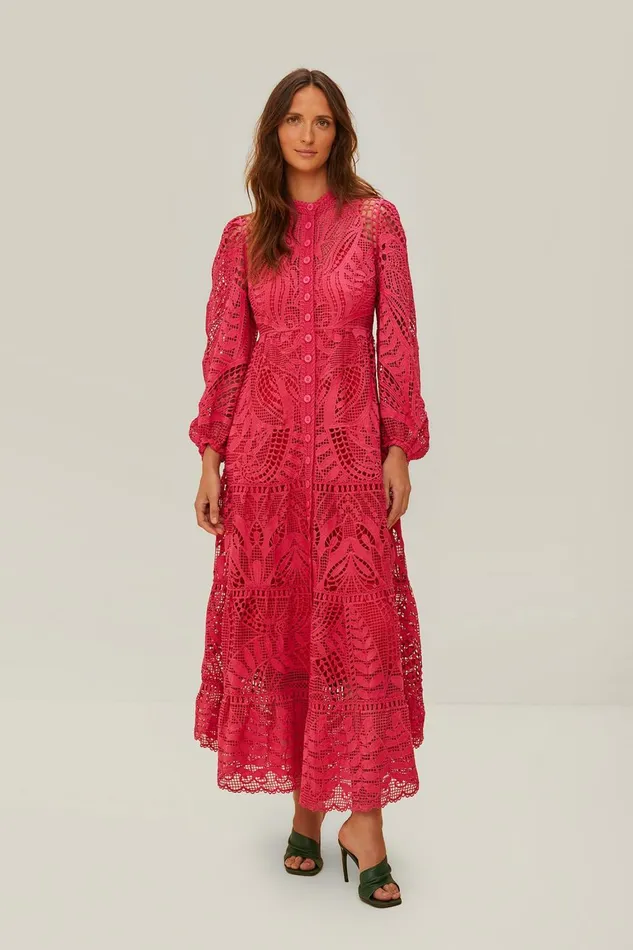 Women Maxi Dresses Farm Rio Pink Guipire Maxi Dress