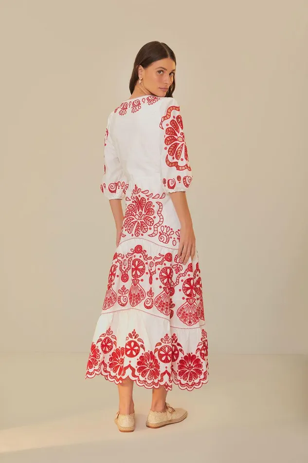 Women Maxi Dresses Farm Rio White Richelieu V Neck Maxi Dress