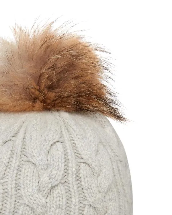 WomenMen Unisex Chunky Cable Cashmere Hat With Raccoon PomIn Fumo Grey Fumo Grey NPeal Hats