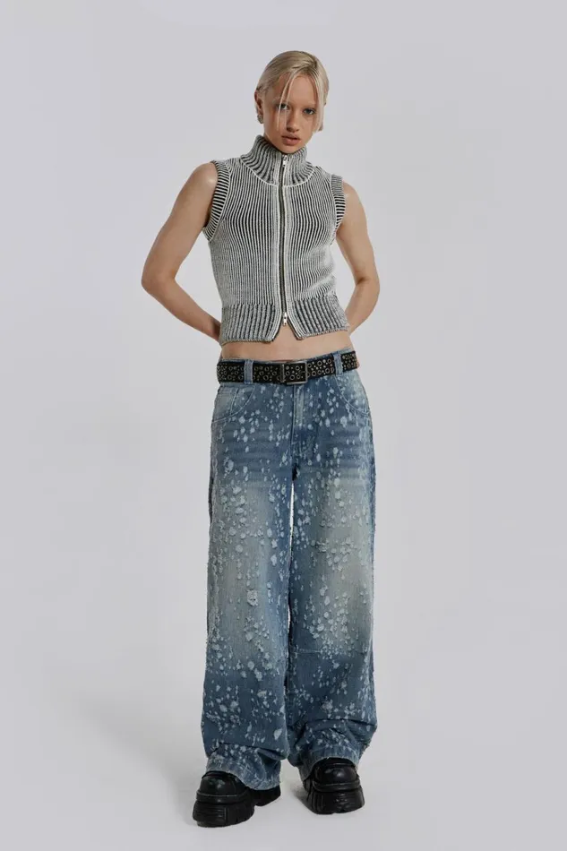 Women Mid Blue Shredded Colossus Jeans Blue Jaded London Jeans