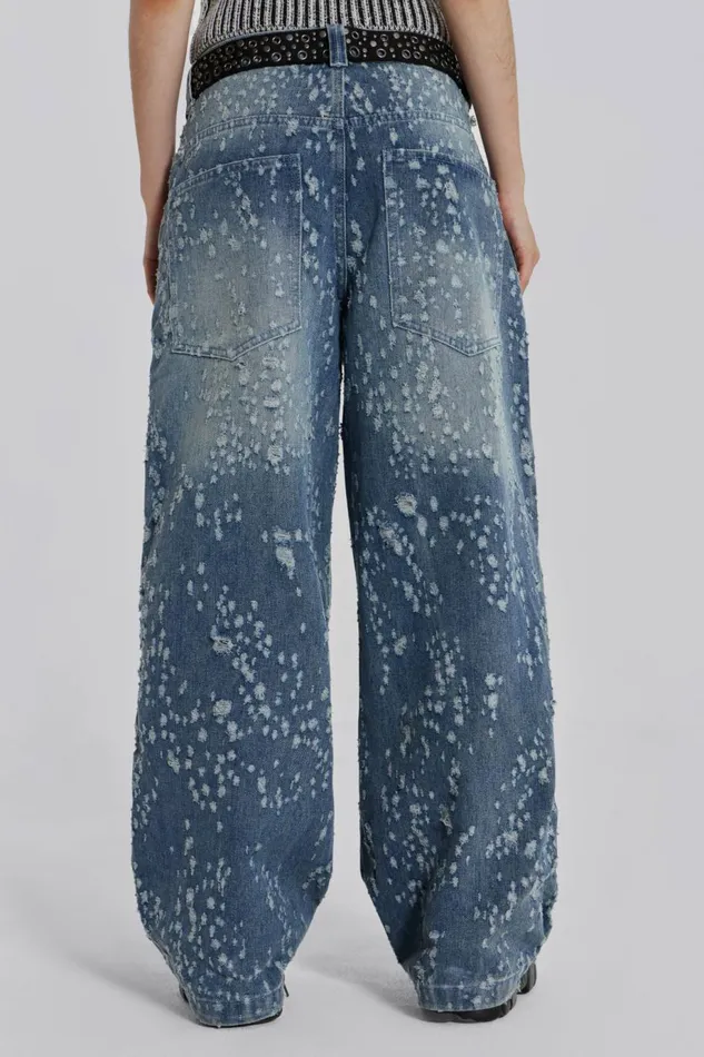 Women Mid Blue Shredded Colossus Jeans Blue Jaded London Jeans
