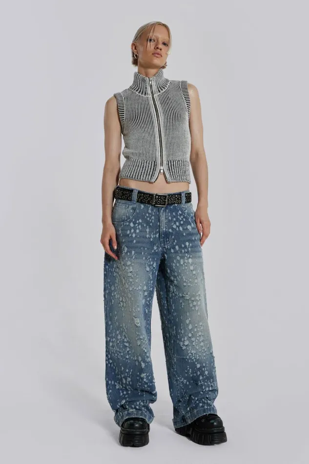 Women Mid Blue Shredded Colossus Jeans Blue Jaded London Jeans