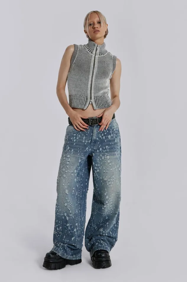 Women Mid Blue Shredded Colossus Jeans Blue Jaded London Jeans