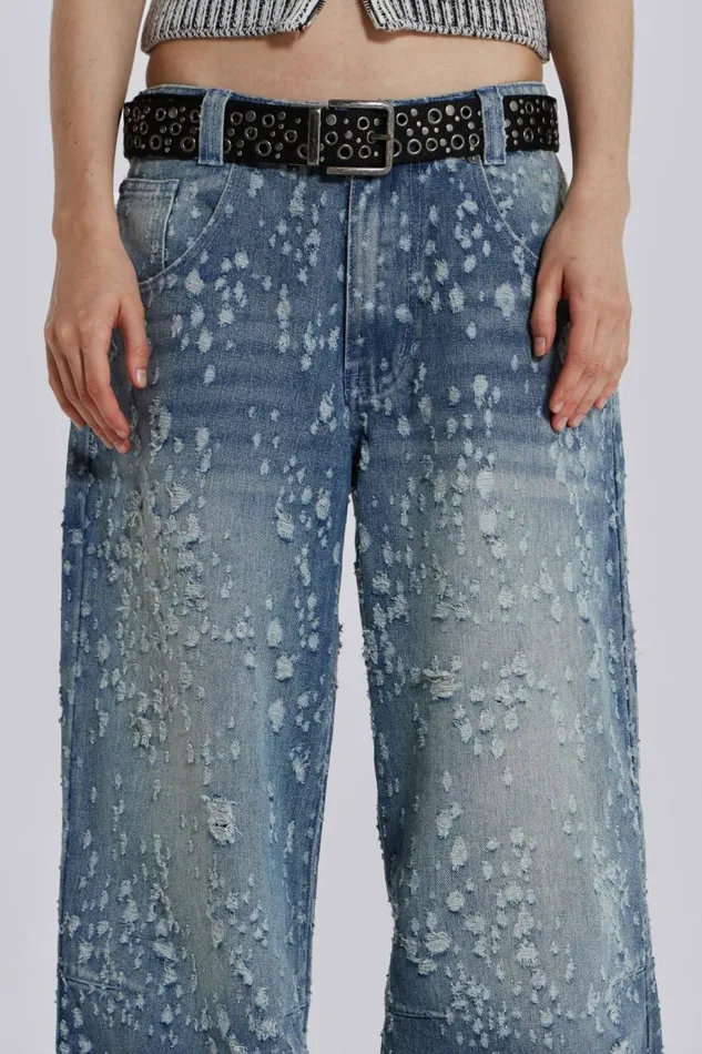 Women Mid Blue Shredded Colossus Jeans Blue Jaded London Jeans