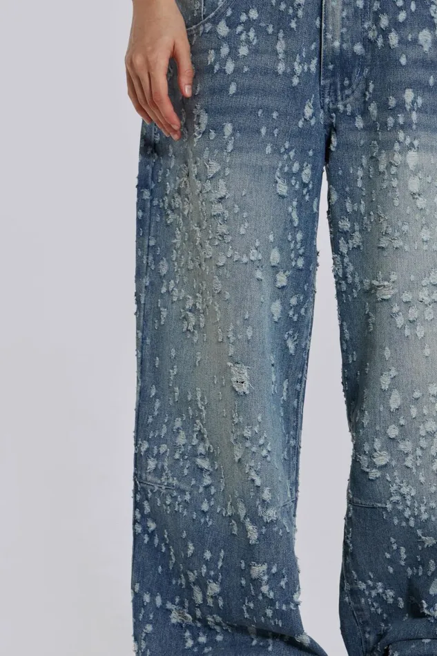 Women Mid Blue Shredded Colossus Jeans Blue Jaded London Jeans