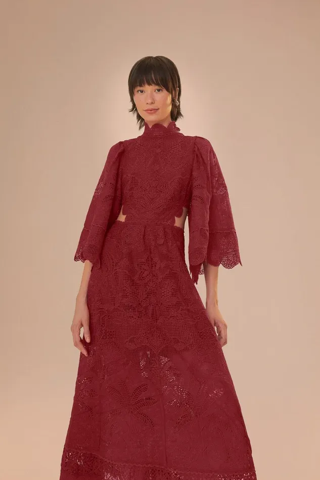 Women Midi Dresses Farm Rio Dark Magenta Guipire CutOut Midi Dress