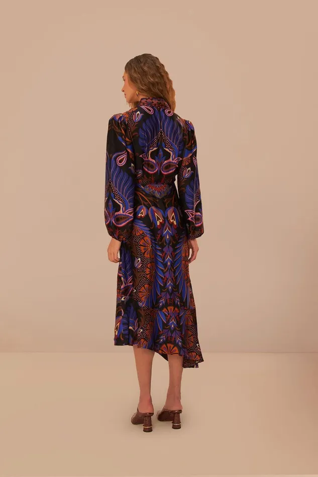 Women Midi Dresses Farm Rio Heart Forest Black Long Sleeve Midi Dress