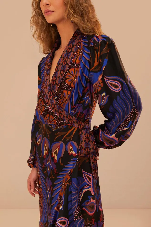 Women Midi Dresses Farm Rio Heart Forest Black Long Sleeve Midi Dress